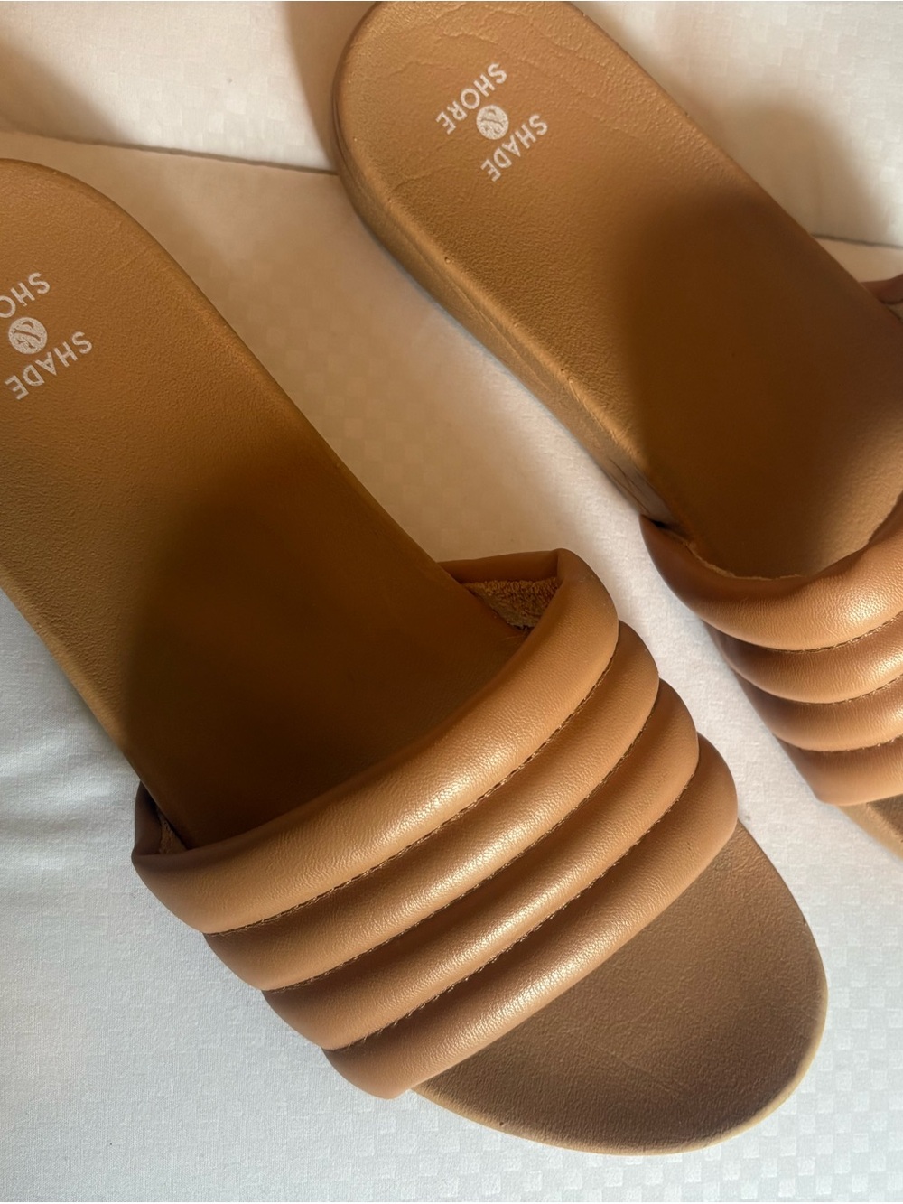 Shade & Shore Cognac Brown Slide Sandals